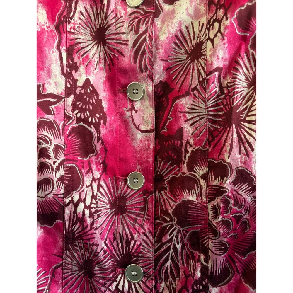Chico's Pink Floral Button Front Jacket Size 2 Large Cotton Blend Long Sleeve - Picture 6 of 7